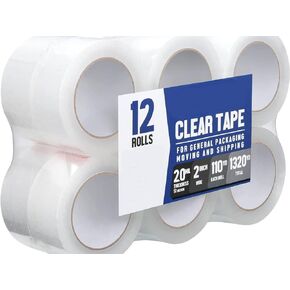 Clear Packing Tape, 2 Inch Wide, 2.2mil Thickness, 110 Yard Per Roll [Pack of 12 Rolls]