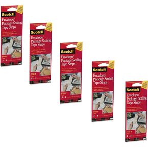 Scotch 3750P2CR Envelope/Package Sealing Tape Strips, 2-Inch x 6-Inch, Clear, 50/Pack, 5 Pack