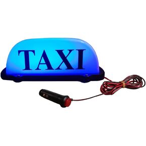 Taxi Sign Light,12V Taxi Cab Roof Top Illuminated Sign,Magnetic Waterproof Taxi Sign Light with 3 Meters Power Cable,Blue LED Light with White Shell