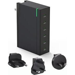 شاحن جداري USB C بقوة 200 واط GaN 6 منافذ من النوع C شحن سريع 100 واط PD 3.0 PPS محول طاقة USB C لسطح المكتب مع جهاز MacBook Pro/Air iPad iPhone 14 13 12 Pro Max Galaxy S23/22/21 Pixel in Kuwait
