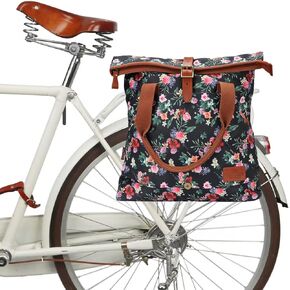 TOURBON Canvas and Leather Roll-top Clip-On Bicycle Panniers Women's Shoulder Tote Bag