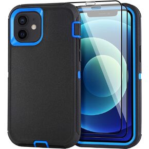 Case for iPhone 12 Pro Max Case 6.7" Belt-Clip Kickstand Holster with 2 Screen Protector,Full Body Rugged Heavy Duty Military Grade Shockproof/Drop Protection Cover (Black+Clip)