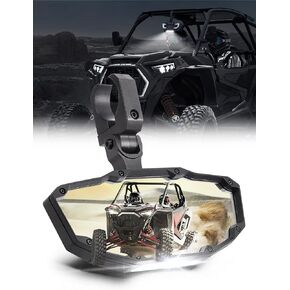KEMIMOTO UTV Rear View Mirror with Light Built-in Rechargeable Battery, 360° Adjustable Heavy-Duty UTV Mirror Fits 1.65-2 in Roll Bar Compatible with Polaris RZR Kawasaki Mule Pioneer Talon Can Am X3