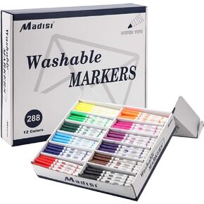 Madisi Washable Markers, Super Tips Markers, Assorted Colors, Classroom Bulk Pack, 288 Count