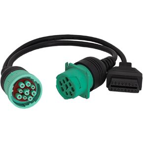 J1939 9 Pin to OBD 2 Male Adapter Cable,Work with Truck Diagnostic Scanner Type 2 Green J1939 Diagnostic Connector,OBD to 9 Pin J1939 Y Cable Fit for Heavy Duty Commercial Truck ELD GPS