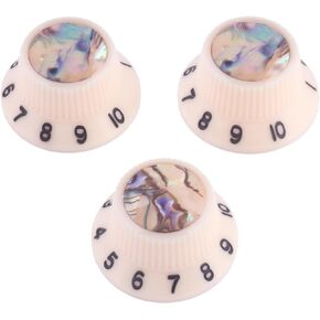 Guitar Knobs Abalone Top Speed Control Knobs 6mm Shaft Pots Volumn Tone Knobs Compatiable with Strat Stratocaster Electric Guitar Set of 3Pcs Ivory.