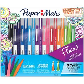 Paper Mate Flair Felt Tip Pens, Bold And Medium Point, 0.7 mm, Assorted Colors, Pack Of 20 Pens