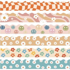 89.6 Ft Boho Bulletin Board Border Groovy 70s Bulletin Decorations Retro Classroom Bulletin Board Stickers for Classroom School Office Wall Board Decorations