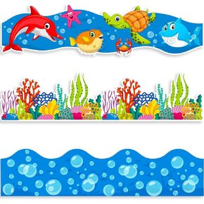 Bulletin Board Border Trim Spring Borders Summer Bulletin Board Borders Animal Print Colorful Removable Blackboard Border for School Offices Classroom Decor (Ocean Style, 71 ft in Length)