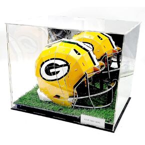 Acrylic Full Size Football Helmet Display Case Stand Box for Sports Memorabilia Collectibles Autograph Riser Shoes Artificial Turf Grass 15x12x12 Inch