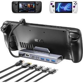 محطة إرساء LAN مُحدثة بسرعة 1000 ميجا بت في الثانية من iVoler لمنصة Steam Deck/ROG Ally/Steam Deck OLED، جيجابت إيثرنت، قاعدة ألومنيوم مع HDMI 2.0 4K@60 هرتز، 3 قاعدة شحن سريعة USB3.0 لسطح البث، سبيكة ROG in Kuwait