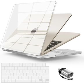IBENZER Compatible with New 2024 2023 MacBook Air 15 Inch Case M3 A3114 M2 A2941, HardShell Case & KeyboardCover & Type-C Adapter for Mac Air 15.3" Retina Display&Touch ID, CrystalClear, AT15-CYCL+1TC