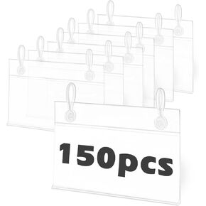 Plastic Wire Shelf Label Holder, 150 PCS 3.94" X 2.24" Wire Shelving Label Holder, Plastic Basket Label Clips with Easy Button Lock Design, Reusable Basket Label Holders for Market Store Warehouses in Kuwait