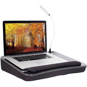 مكتب لاب توب مع ضوء USB (أسود) - وسادة ميموري فوم - يدعم أجهزة الكمبيوتر المحمولة حتى 17 بوصة