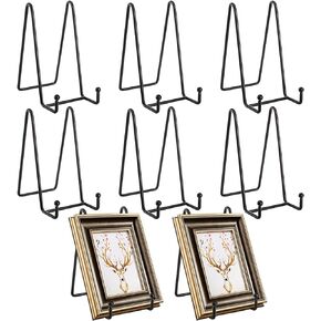 Hedume 8 Pack Iron Display Stand, 6 Inch Black Metal Easel Plate Display Photo Holder Stand, Picture Frame Holder Stand for Decorative Plate, Book, Photo Easel