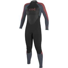 Women's Epic 3/2mm Back Zip Full Wetsuit, Black/Trade Wind/Tea Rose, 8 Short