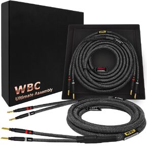 WORLDS BEST CABLES 10 Foot Ultimate - 9 AWG - Ultra-Pure OFC - Premium Audiophile HiFi Speaker Cable Pair with Eminence Gold Banana Plugs & Carbon Tweed Jacket