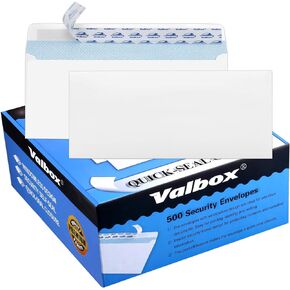 ValBox 500 Count #10 Security Self-Seal Envelopes Windowless Design Security Tint Pattern for Secure Mailing 4-1/8x9-1/2",White Business Envelopes