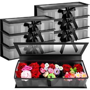 6 Pcs MOM Flower Gift Letter Shaped Fillable Box with Plastic Liner Empty Flower Gift Box with Clear Window Mothers Day Strawberry Boxes for Chocolate Candy Wrapping DIY Arrangements