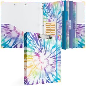 WATINC Tie dye 3 Ring Binder 1 Inch for Letter Size Paper with 5-Tab Binder Colorful Dividers, Decorative Hardcover File Folder Labels Clipboard with Pockets School Office Supply for Students Teacher