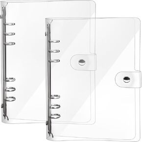 2 Pack A5 Transparent Soft PVC 6 Holes Binder Notebook Covers,Snap Button Closure Refillable Notebook Round Ring Binder Cover Protector(Paper Not Included)