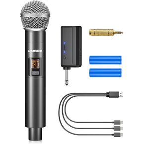 Aokeo Wireless Microphone Only for Mic Input, UHF Metal Dynamic Handheld Multipurpose Mic with Rechargeable Receiver (Work 4hs), 160ft Range, for Karaoke Machine, Amplifier Speaker, Mixer, Church