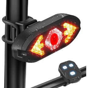 Smart Bike Tail Light USB Rechargeable Bicycle Turn Signals with Remote Control Rear Bike Light Waterproof Safety Warning Back Lights Bike Alarm for Night Riding Mountain