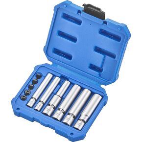 6PCS Swivel Spark & Glow Plug Socket Set, 360 Degree Universal Joint Thin Wall Glow Plug & Spark Plug Removal/Installation Tool Kit-1/4" & 3/8“ Drive, 8-16MM (6pt), 14Mm (12Pt)