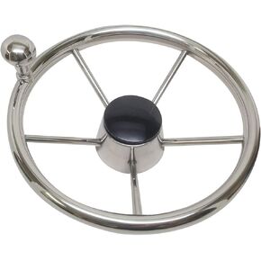Pactrade Marine Destroyer 11" S.S Steering Wheel Control Knob Black Cap 5 Spoke
