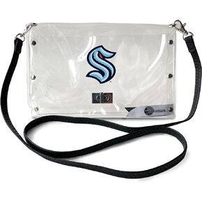 Littlearth womens NHL Seattle Kraken Clear Envelope Purse with Black Fashion Strap, Clear, 10" x 6.5" x 0.5"