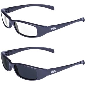 Global Vision 2 Pair New Attitude Black Sport Motorcycle Riding Sunglasses 1 with Clear Lens and 1 with Super Dark Lens