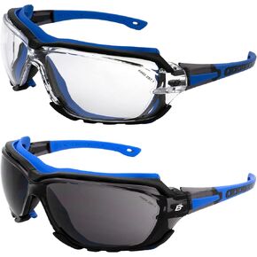 2 Pairs of Birdz Eyewear Gasket Safety Padded Motorcycle Sport Sunglasses Black Grey Frame with Smoke & Clear Lenses