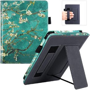 BOZHUORUI Stand Case for Kindle Paperwhite 5th/6th/7th Generation (2012-2017 Release,Model EY21 & DP75SDI) - PU Leather Protective Sleeve Cover with Hand Strap and Auto Sleep/Wake (Rock Black)