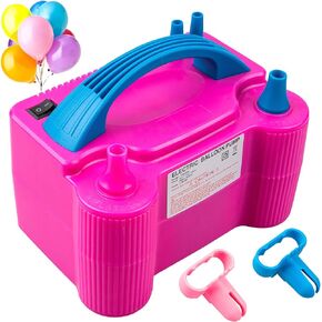Electric Balloon Pump, Portable Dual Nozzle Electric Air Balloon Pump Inflator Blower Machine for Party Decorations, Rose Red 110V 600W with 2 Tying Tools