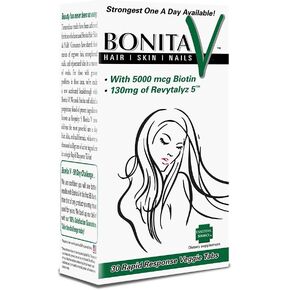 Bonita V Vegan Hair Nails and Skin Vitamins for Women - 20 Active Ingredients Including Biotin & Revytalyz 5 - Stronger Nails, Healthy Skin, Hair Growth Vitamins - 30 Veggie Tablets