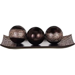 HomeRoots Tray and Orbs Balls Set of 3 | Beautiful Decoration Centerpiece, Home Decor | Decorative Accents Balls for Living Room, Coffee and Dining Table Décor (Brown)