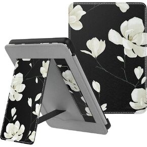 MoKo Case Fits 6" Kindle Paperwhite(10th Gen 2018 & All Paperwhite Generations Prior to 2018), Auto Wake/Sleep Slim PU Leather Stand Smart Cover Shell with Hand Strap for Kindle, Blue Leaf Flower
