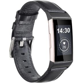 Leather Bands Compatible for Fitbit Charge 4/ Charge 3/ Charge 3 SE Fitness Tracker, Genuine Leather Band Replacement Strap Wristband Accessories for Women Men