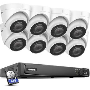 ANNKE H500 16CH PoE Security Camera System with Color Night Vision and Compatible with Alexa, 8X 5MP Wired Turret IP Cameras, 4K NVR Recorder with 4TB HDD for 24/7 Recording