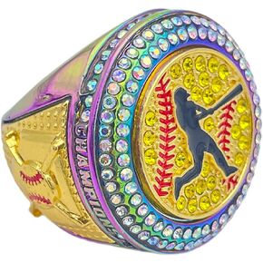 Discount Sports Rings, Softball Batter CHAMPION RING — Player Award, assorted colors and gemstones (Pink)