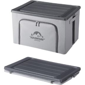 Trunk Organizer for Camping Gear, 68L Foldable Fabric Car Container with a Lid, 20 Gallon Storage Box for Picnic, Camp, SUV, Jeep, Gray
