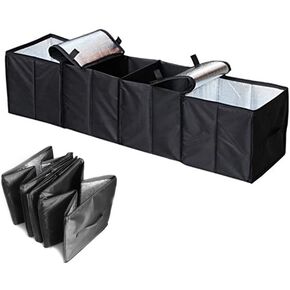 Collapsible Car Trunk Organizer, 4 in 1 Auto Truck Storage Container Foldable Multi 4 Compartments Storage Basket and Cooler & Warmer Set, Black