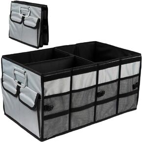 Car Trunk Organizer Collapsible Portable Multi Compartments Organizer with Non Slip Straps for SUV Truck Auto Vehicle Car Auto Minivan(Small covered, Black)