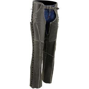 Milwaukee Leather Chaps for Women Distress Grey Premium Skin- Accent Lace Grommet Details Motorcycle Chap- MLL6536 - X-Large