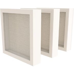 Elegant Deep Wood Shadow Box Frames - Set of 3 Black 8x8 Inch Display Cases with Real Glass and Linen Backboard, Perfect for Showcasing Tickets, Memorabilia, Awards, and Cherished Photos