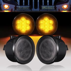 u-Box JK Smoked Turn Signal Lights Front Amber LED Indicator Blinker for 2007-2018 Jeep JK Wrangler & JKU Unlimited - Pair