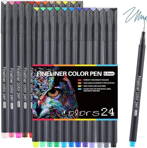 RIANCY Set of 24 Sipa Fine Tip Pens 0.4mm Felt Tips Fineliner for Smooth Consistent Lines on Paper, Perfect for Adult Coloring Writing, Drawing, Teachers Student Projects in Saudi Arabia