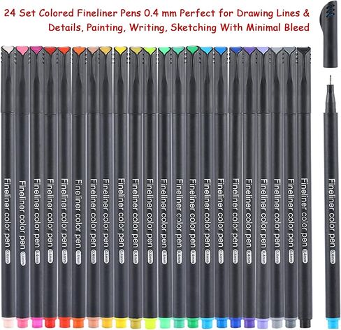 RIANCY Set of 24 Sipa Fine Tip Pens 0.4mm Felt Tips Fineliner for Smooth Consistent Lines on Paper, Perfect for Adult Coloring Writing, Drawing, Teachers Student Projects in Saudi Arabia