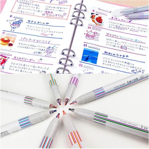 Two Color Line Pen'' twiink'' Different 4 Colors Pattern Set (Pink x Ligh Blue, Violet x Pink, Light Blue x Orange, Pink x Green) in Saudi Arabia