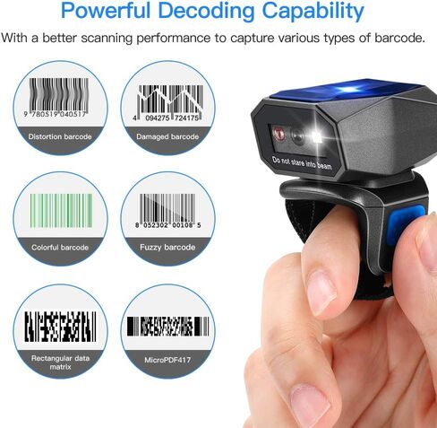 Eyoyo Upgraded 2D Ring Barcode Scanner Bluetooth, USB Wired & 2.4G Wireless & Bluetooth Mini Wearable Bar code Scanner, 1D 2D QR Image Barcode Reader PDF417 Data Matrix for iPhone, Andriod, Tablet, PC in Saudi Arabia